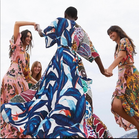 SOLD Farm Rio Palm Patchwork Mixed Maxi Wrap Dress - Picture 5 of 9